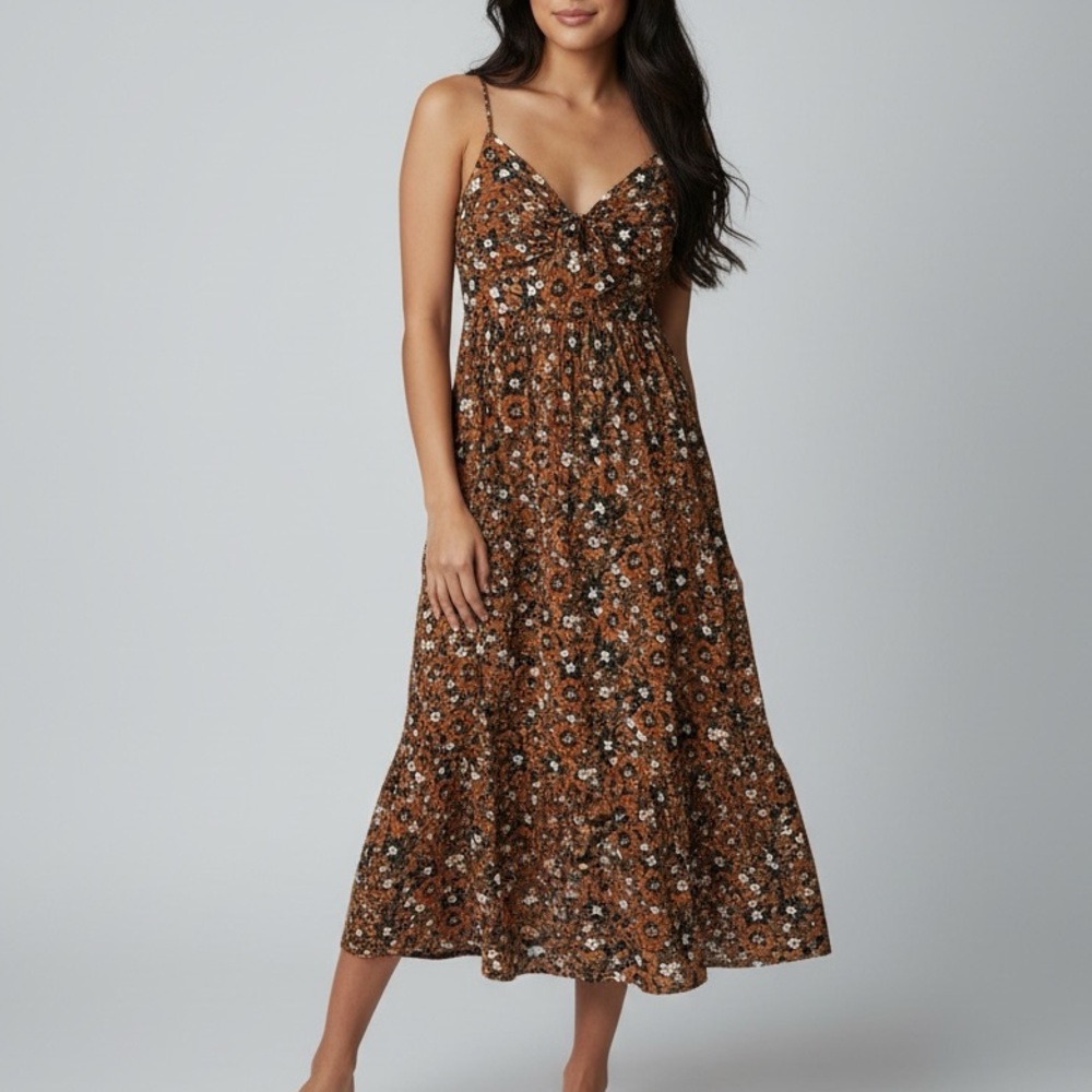 GAP Brown Floral Midi Dress